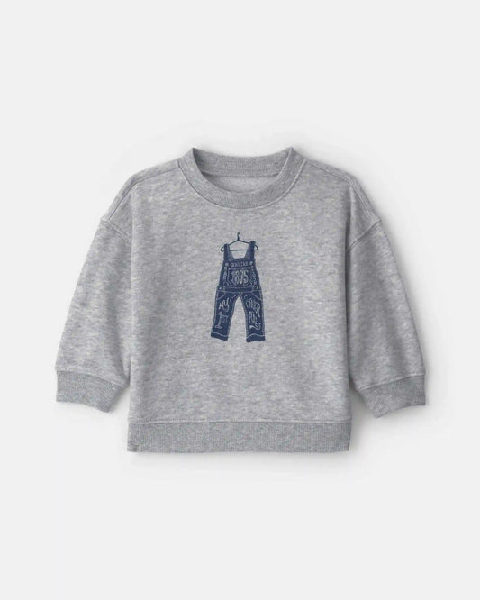 Baby Boy Overall French Terry Sweater - Grey