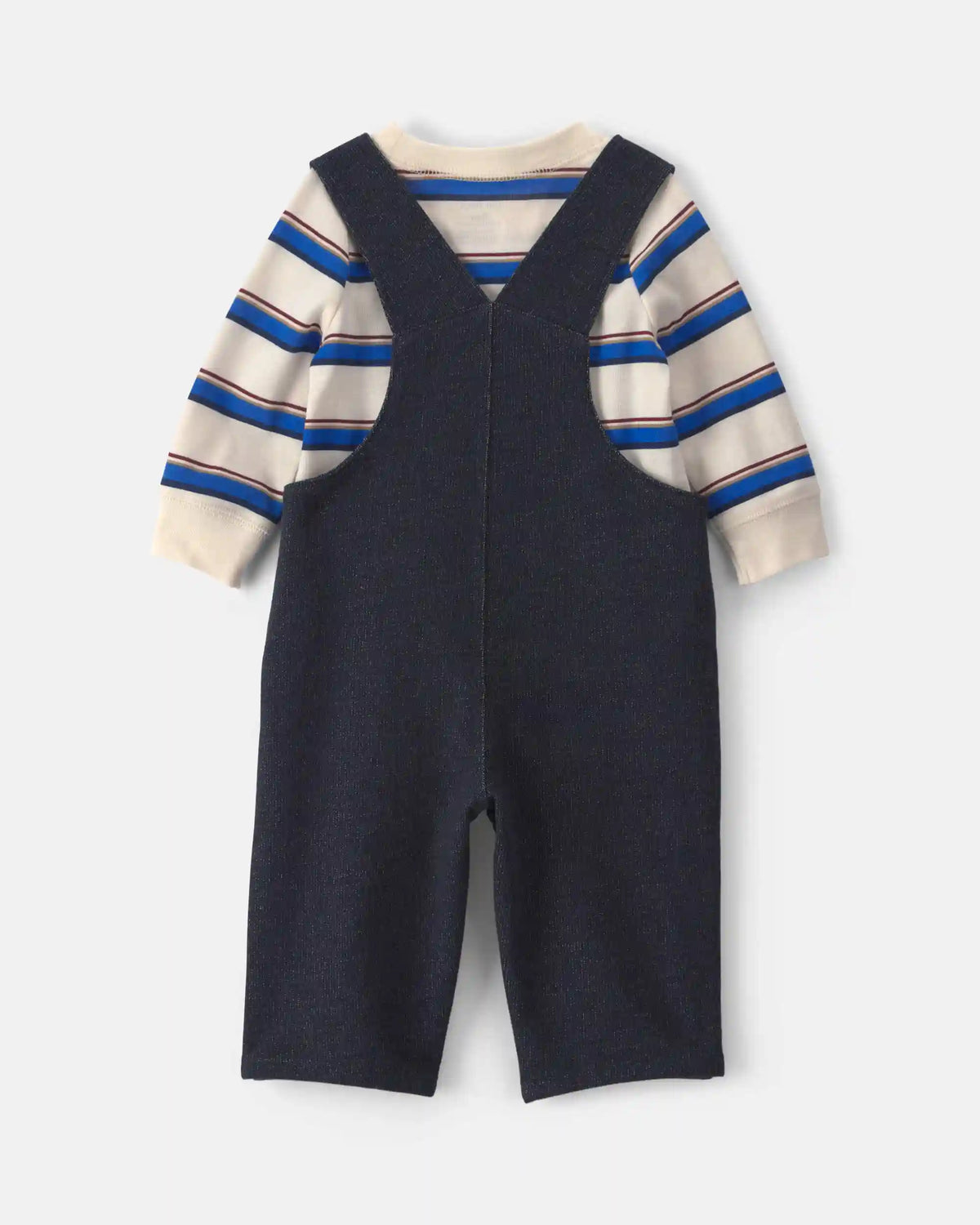 Baby Boy 2-Piece Striped French Terry Long-Sleeve Overall Set - Indigo/Cream
