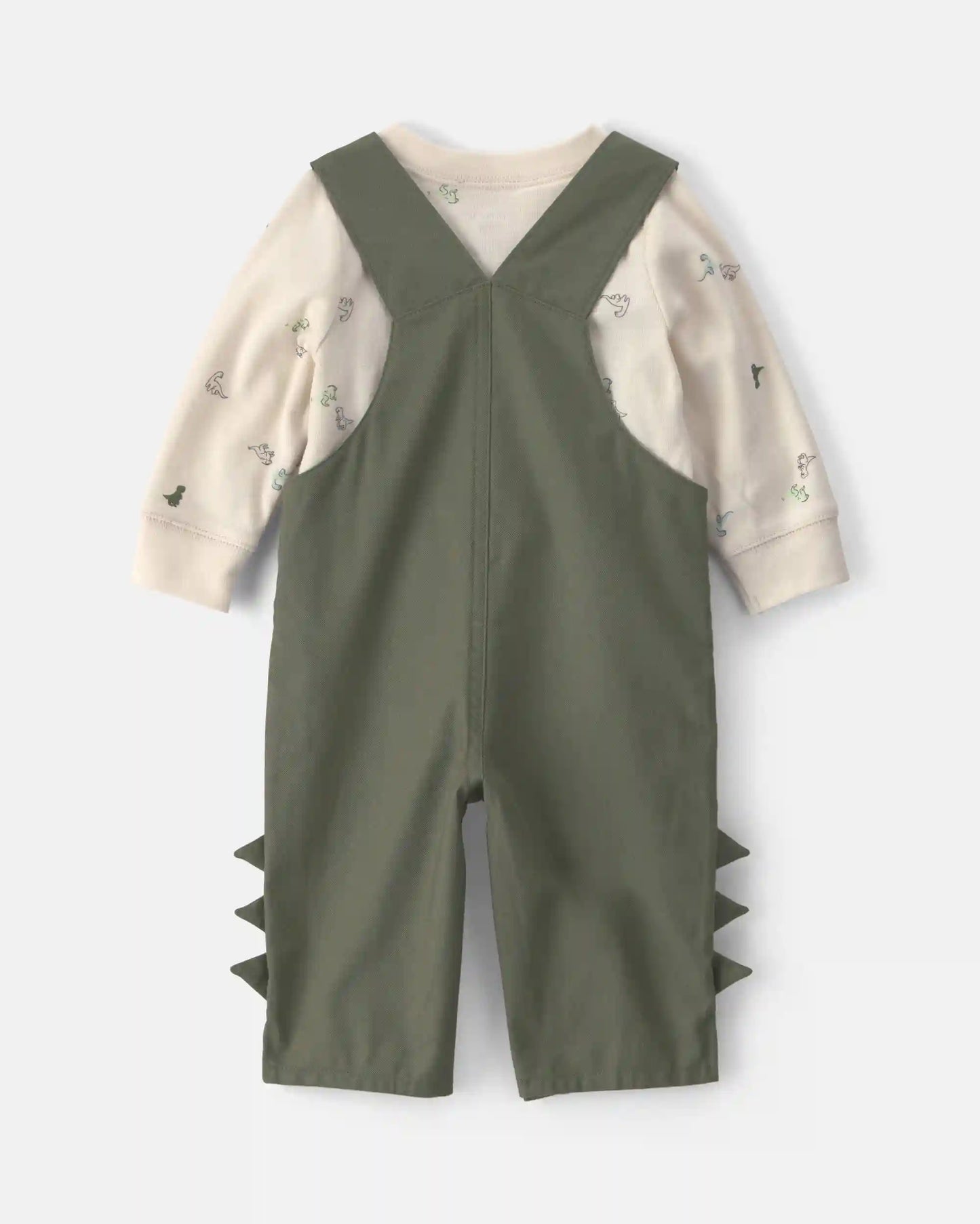 Baby Boy 2-Piece Dinosaur Long-Sleeve Overall Set - Olive Green