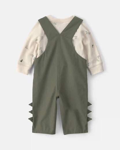 Baby Boy 2-Piece Dinosaur Long-Sleeve Overall Set - Olive Green