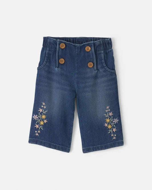 Baby Girl Floral Denim Jeans - Medium Wash