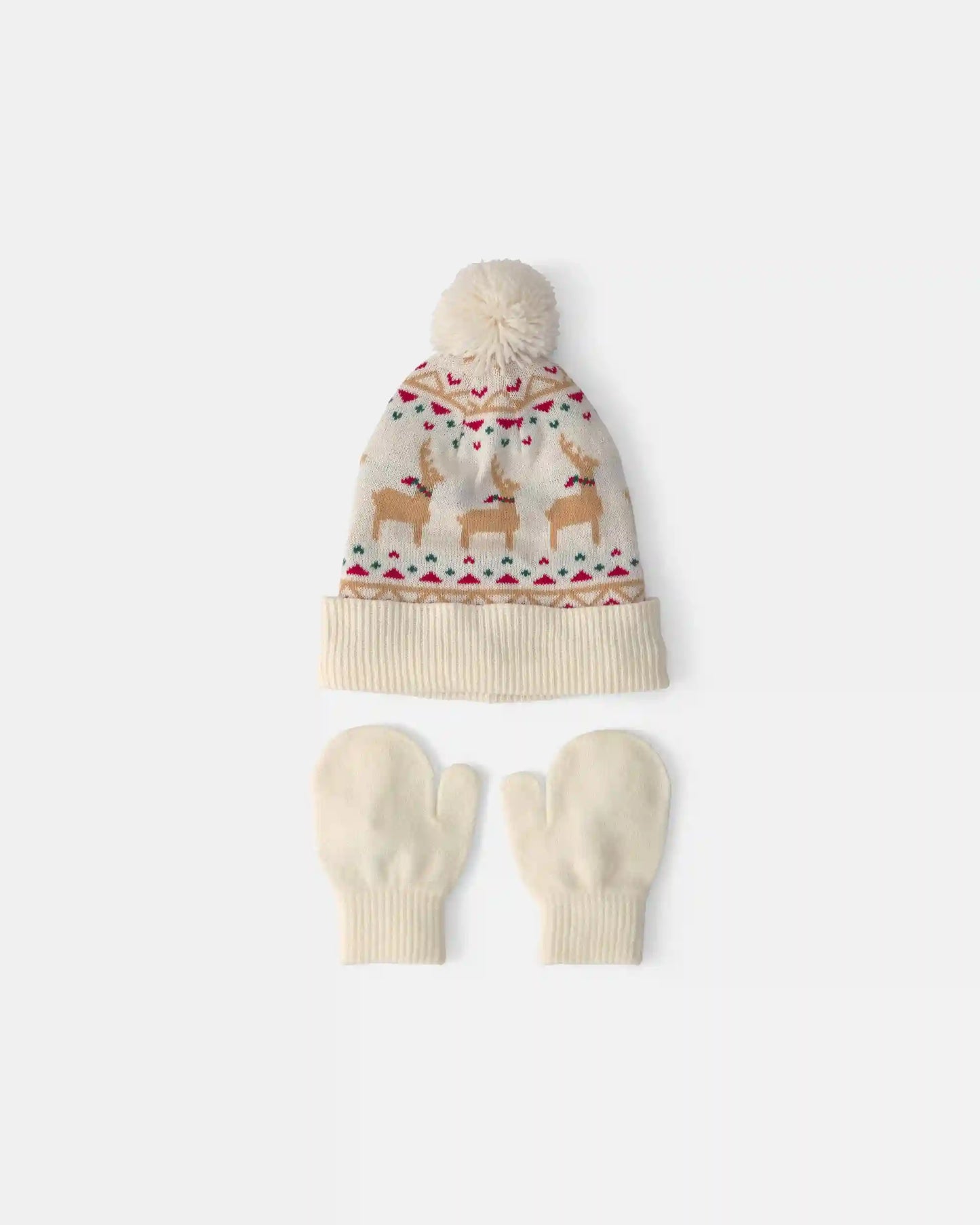 Baby 2-Piece Fair Isle Christmas Beanie & Glove Set - Cream