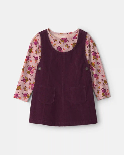 Baby Girl 2-Piece Floral Corduroy Long-Sleeve Dress Set - Pink/Purple