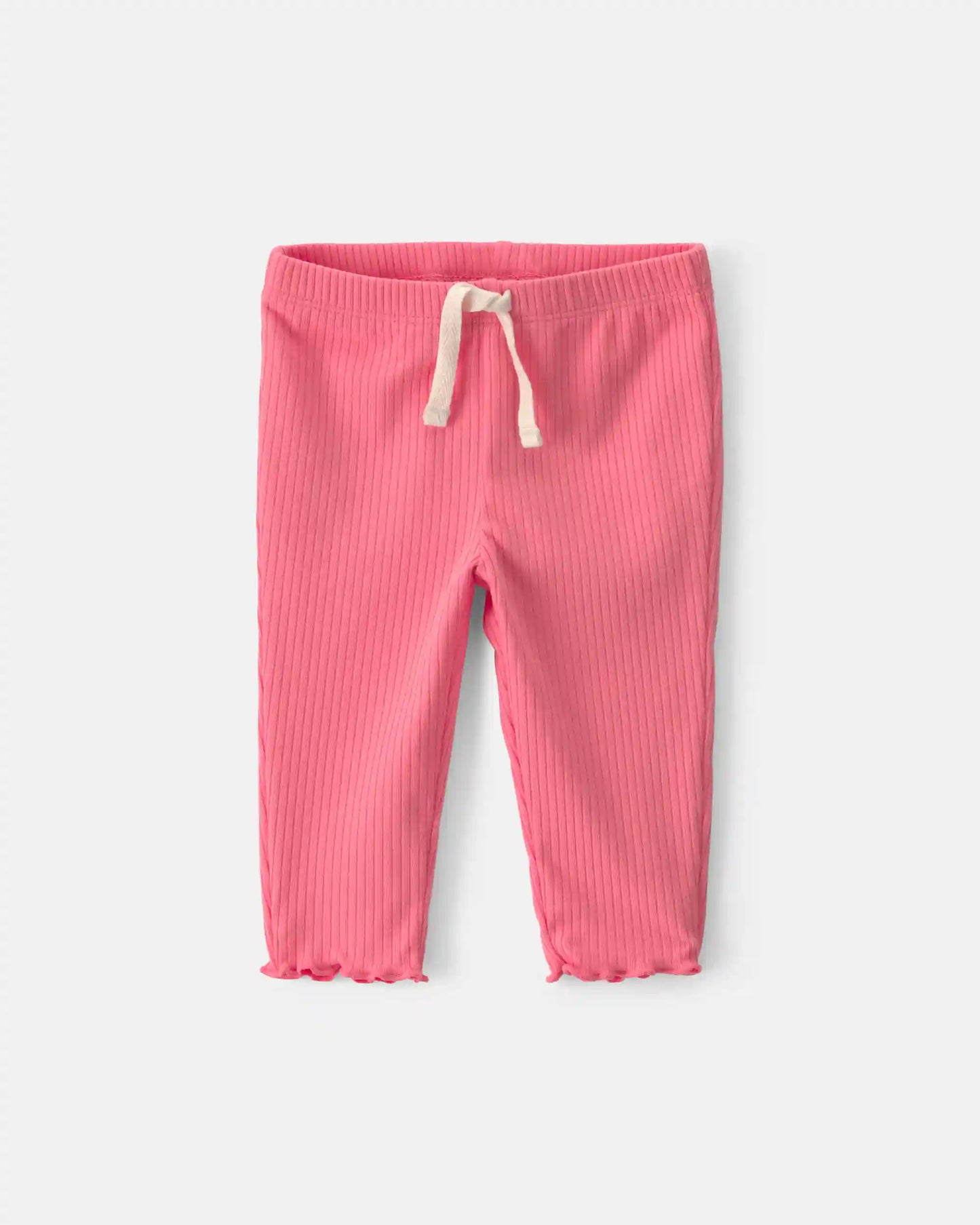 Baby Girl Pull-On Ribbed Leggings - Coral