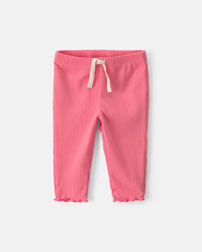 Baby Girl Pull-On Ribbed Leggings - Coral