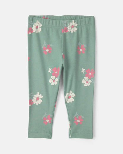 Baby Girl 3-Piece Heart Floral Long-Sleeve Bodysuit & Pant Set - Green/Cream