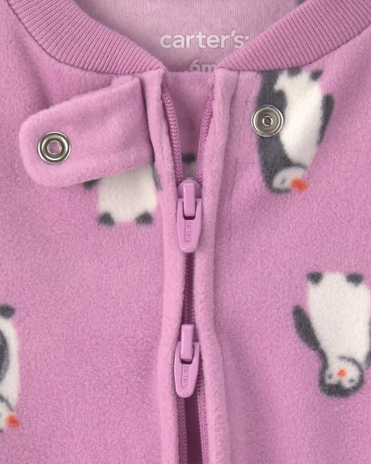 Baby Girl Penguin Fleece 2-Way Zip Sleep & Play Pajamas - Purple