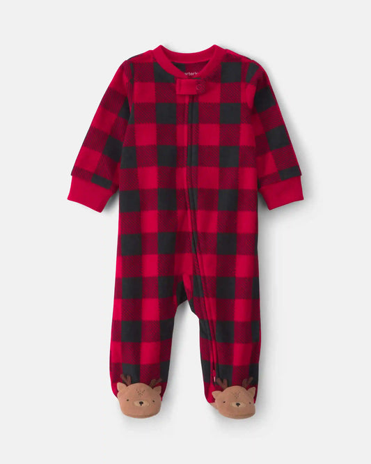 Baby Buffalo Check Fleece 2-Way Zip Sleep & Play Pajamas - Red/Black
