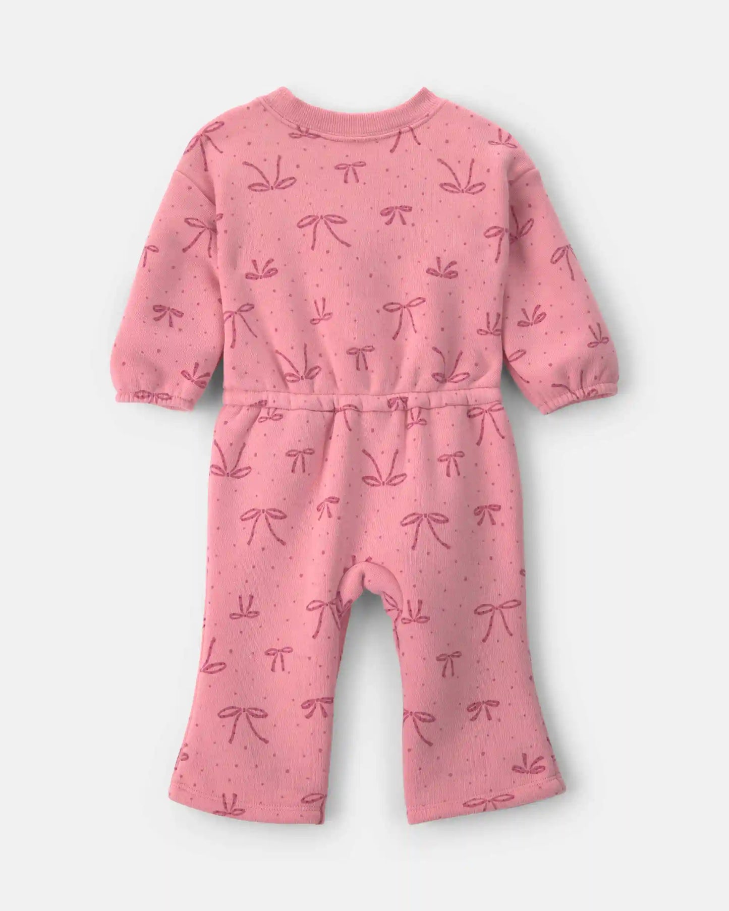 Baby Girl Bow Fleece Long-Sleeve Jumpsuit - Pink
