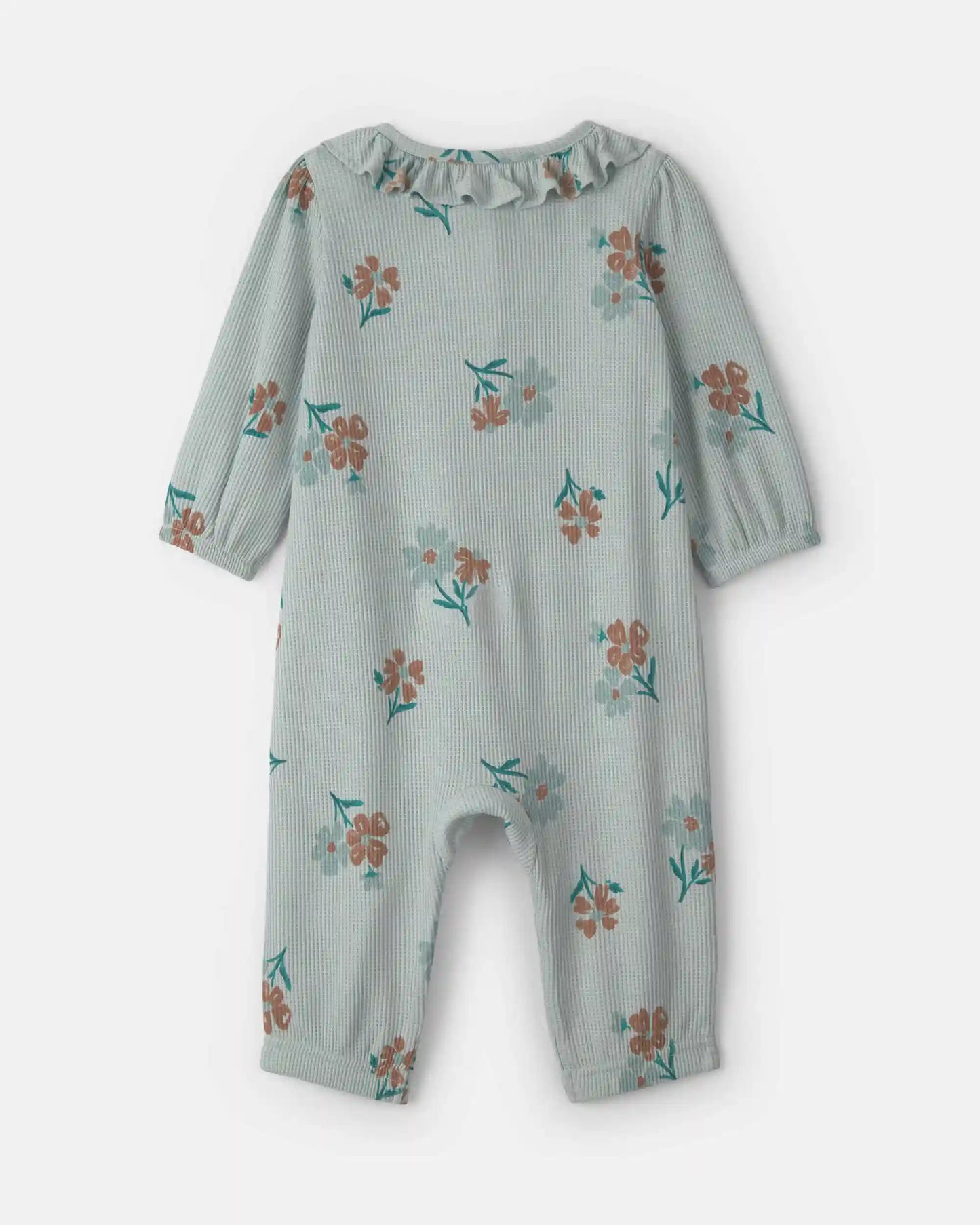 Baby Girl Floral Thermal Long-Sleeve Jumpsuit - Green