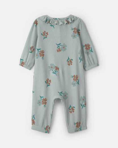 Baby Girl Floral Thermal Long-Sleeve Jumpsuit - Green