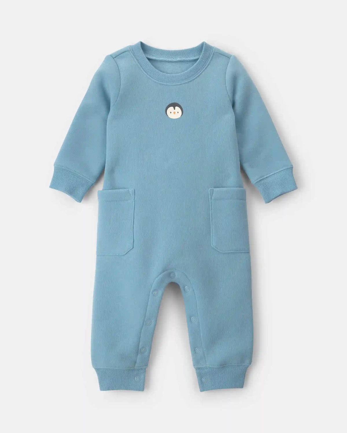Baby Boy Penguin Fleece Long-Sleeve Jumpsuit - Blue
