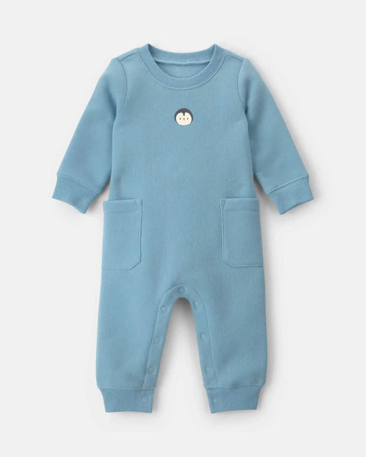 Baby Boy Penguin Fleece Long-Sleeve Jumpsuit - Blue