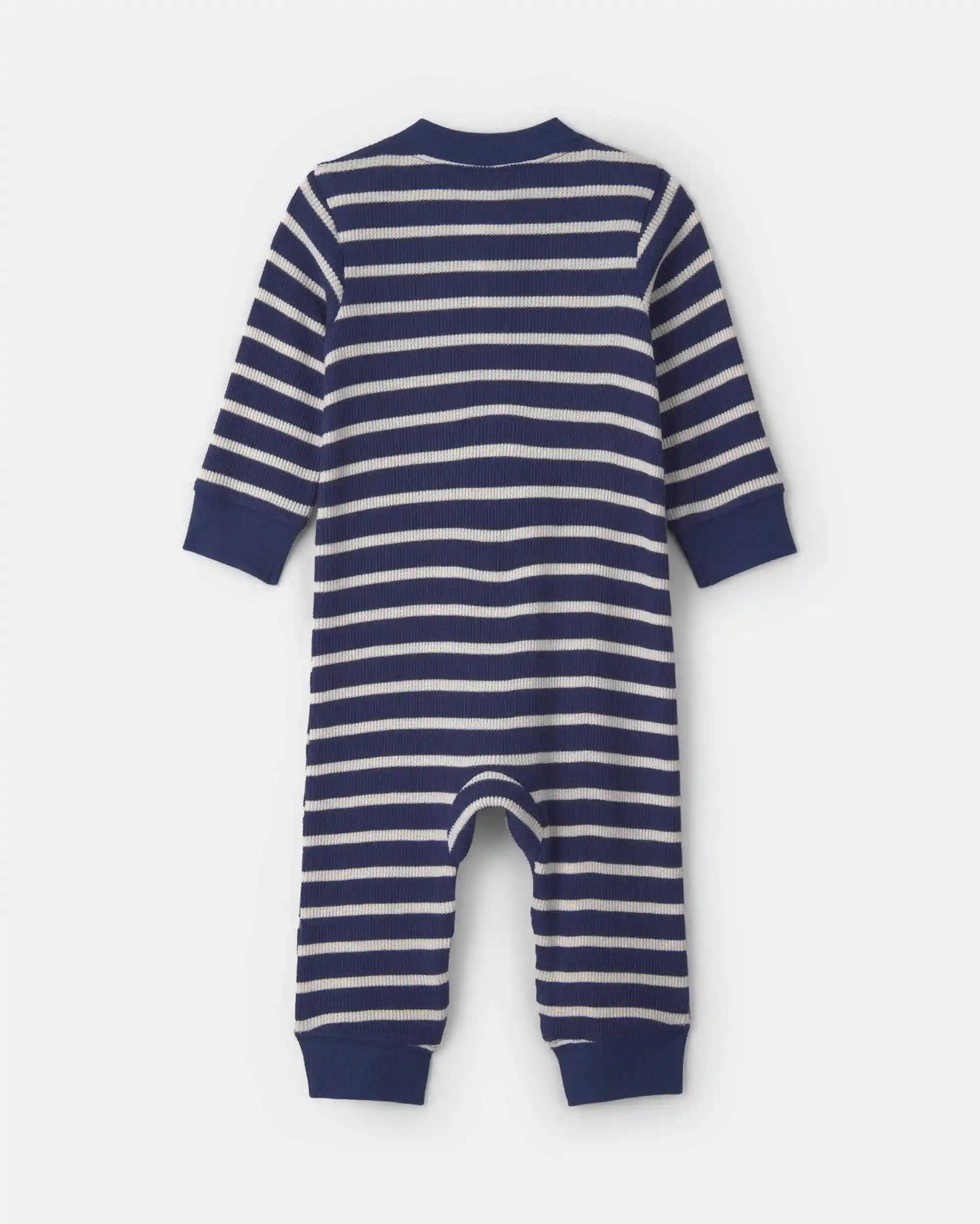 Baby Boy Striped Thermal Long-Sleeve Jumpsuit - Navy Blue