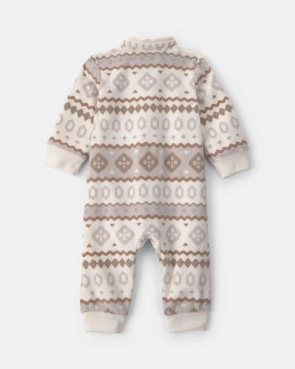 Baby Boy Fair Isle Fleece Long-Sleeve Jumpsuit - Cream/Grey