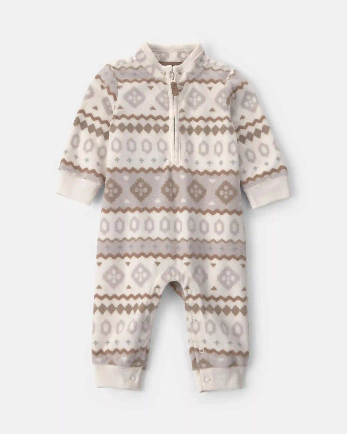 Baby Boy Fair Isle Fleece Long-Sleeve Jumpsuit - Cream/Grey
