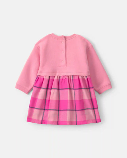 Baby Girl 3-Piece Buffalo Check Flannel Long-Sleeve Dress Set - Pink