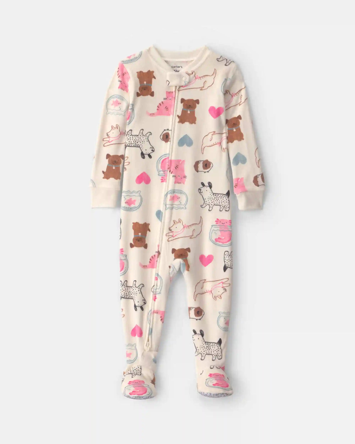 Baby Girl 1-Piece Pets 2-Way Zip DreamPlush Snug Fit Footed Pajama - Cream