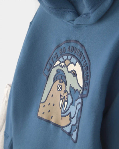 Baby Boy 2-Piece Walrus Fleece Hooded Top & Pant Set - Blue/Grey