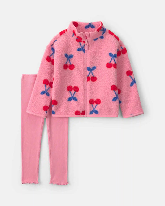Baby Girl 2-Piece Cherry Fleece Jacket & Pant Set - Pink