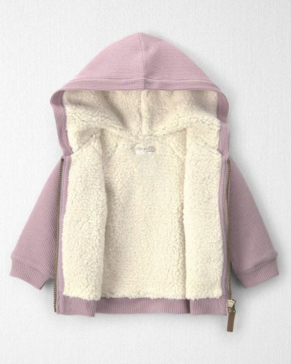 Baby Girl Recycled Teddy Fleece Waffle Knit Hooded Jacket Made with Organic Cotton