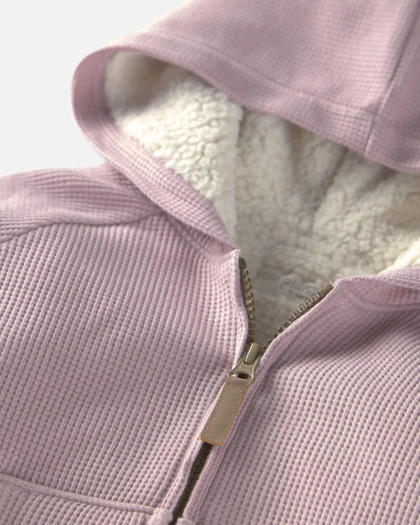 Baby Girl Recycled Teddy Fleece Waffle Knit Hooded Jacket Made with Organic Cotton