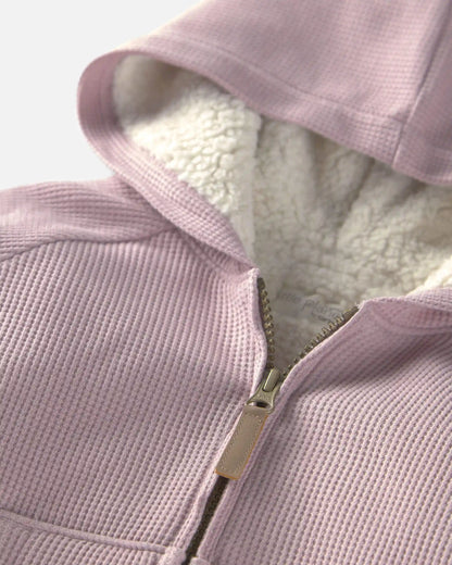 Baby Girl Recycled Teddy Fleece Waffle Knit Hooded Jacket Made with Organic Cotton