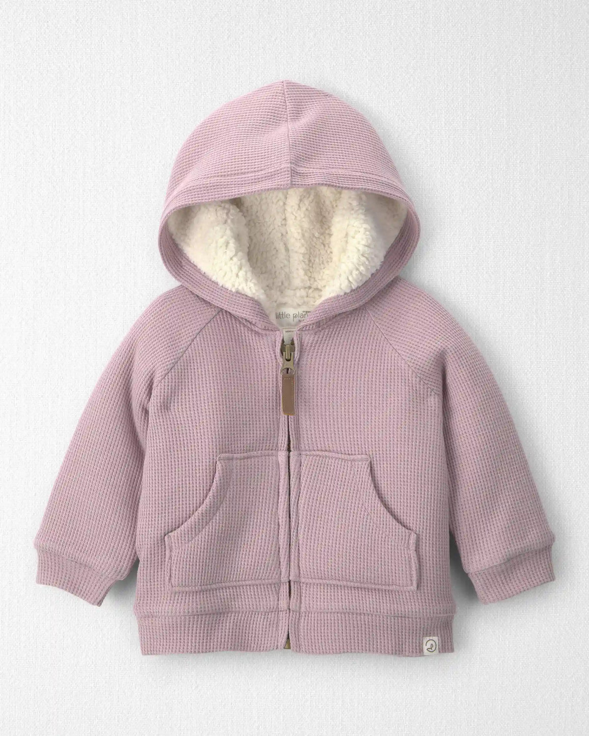 Baby Girl Recycled Teddy Fleece Waffle Knit Hooded Jacket Made with Organic Cotton