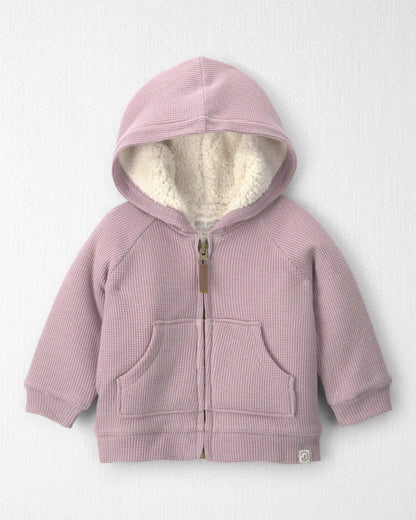 Baby Girl Recycled Teddy Fleece Waffle Knit Hooded Jacket Made with Organic Cotton