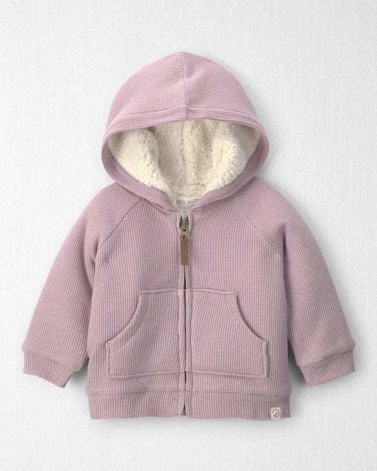 Baby Girl Recycled Teddy Fleece Waffle Knit Hooded Jacket Made with Organic Cotton