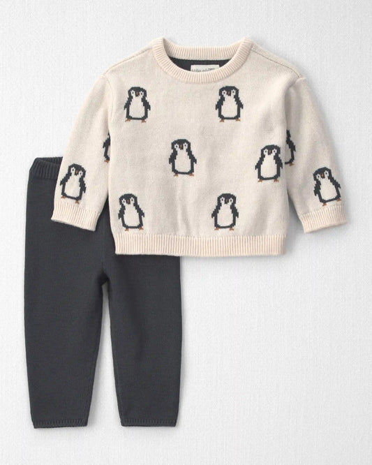 Baby 2-Piece Organic Cotton Sweater Knit Top & Pant Set in Penguins