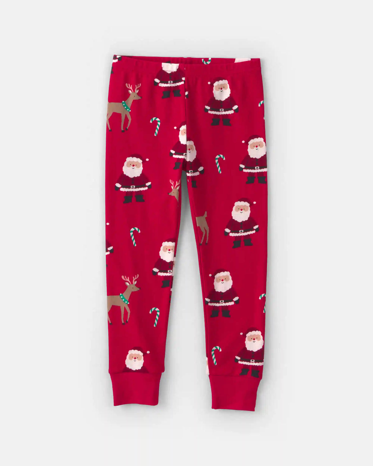 Baby 2-Piece Beige Santa Christmas 100% Cotton Snug Fit Pajama Set - Red
