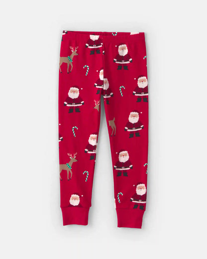 Baby 2-Piece Beige Santa Christmas 100% Cotton Snug Fit Pajama Set - Red
