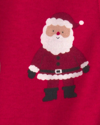 Baby Beige Santa Christmas 100% Cotton 2-Way Zip Sleep & Play Pajamas - Red