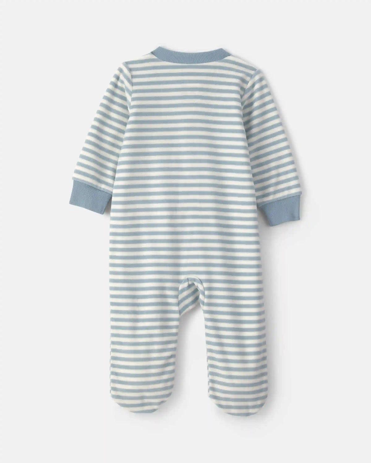 Baby Milk & Cookies Striped Fleece 2-Way Zip Sleep & Play Pajamas - Blue