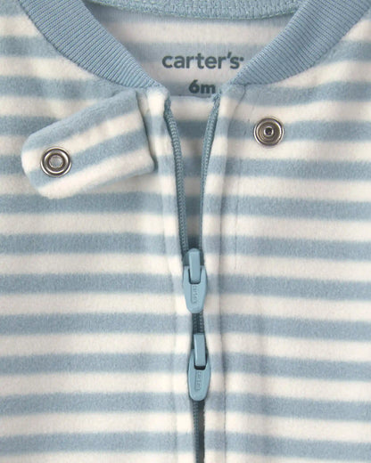 Baby Milk & Cookies Striped Fleece 2-Way Zip Sleep & Play Pajamas - Blue