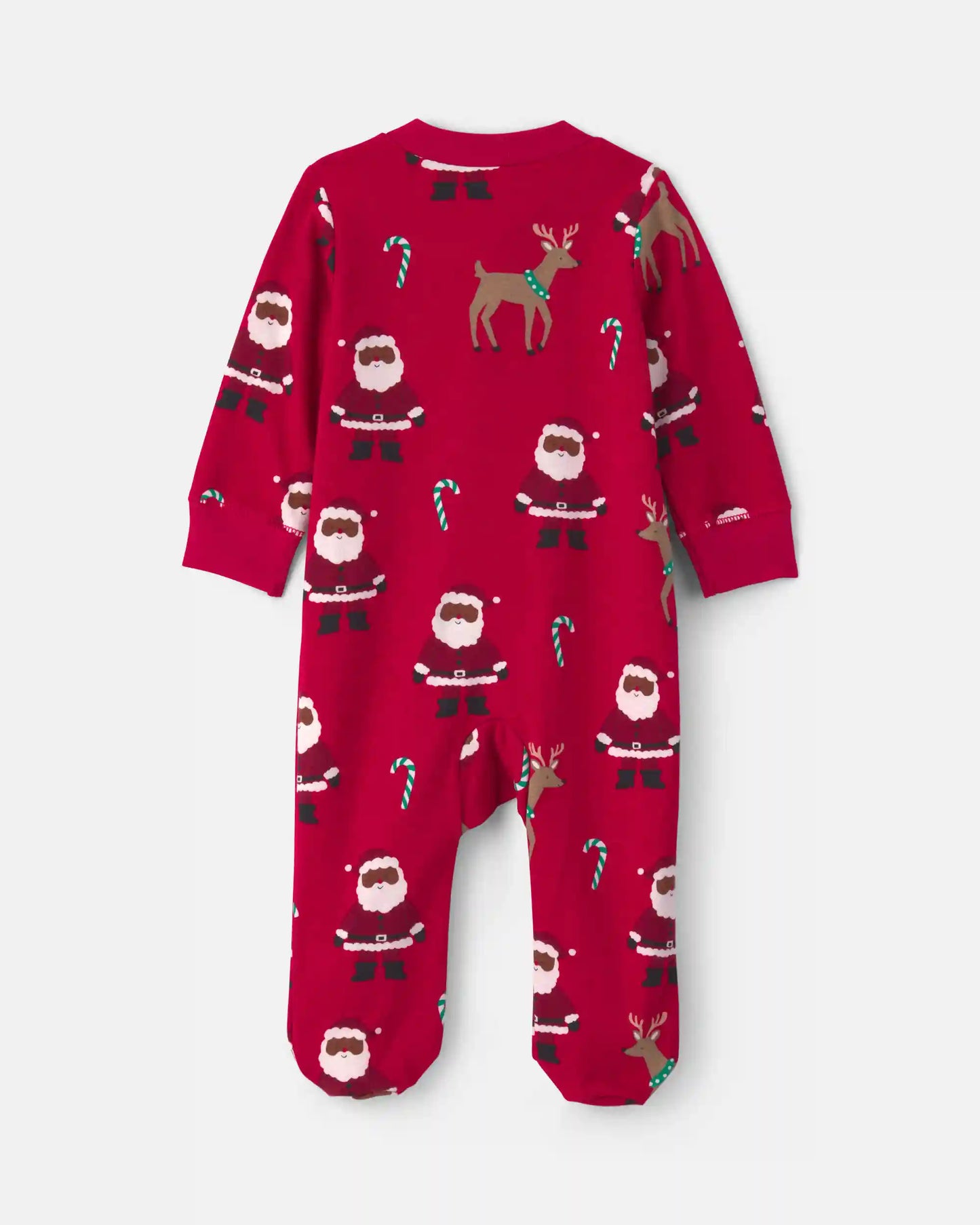 Baby Brown Santa Christmas 100% Cotton 2-Way Zip Sleep & Play Pajamas - Red