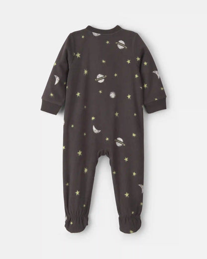 Baby Boy 1-Piece Space 2-Way Zip Fleece Loose Fit Footed Pajama - Black