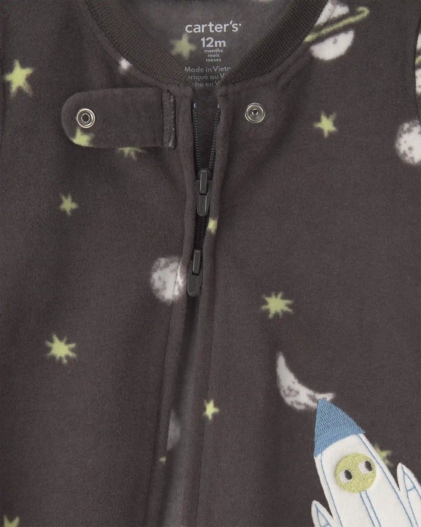 Baby Boy 1-Piece Space 2-Way Zip Fleece Loose Fit Footed Pajama - Black