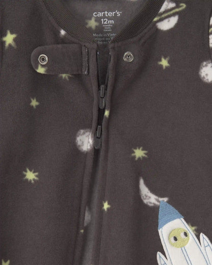 Baby Boy 1-Piece Space 2-Way Zip Fleece Loose Fit Footed Pajama - Black
