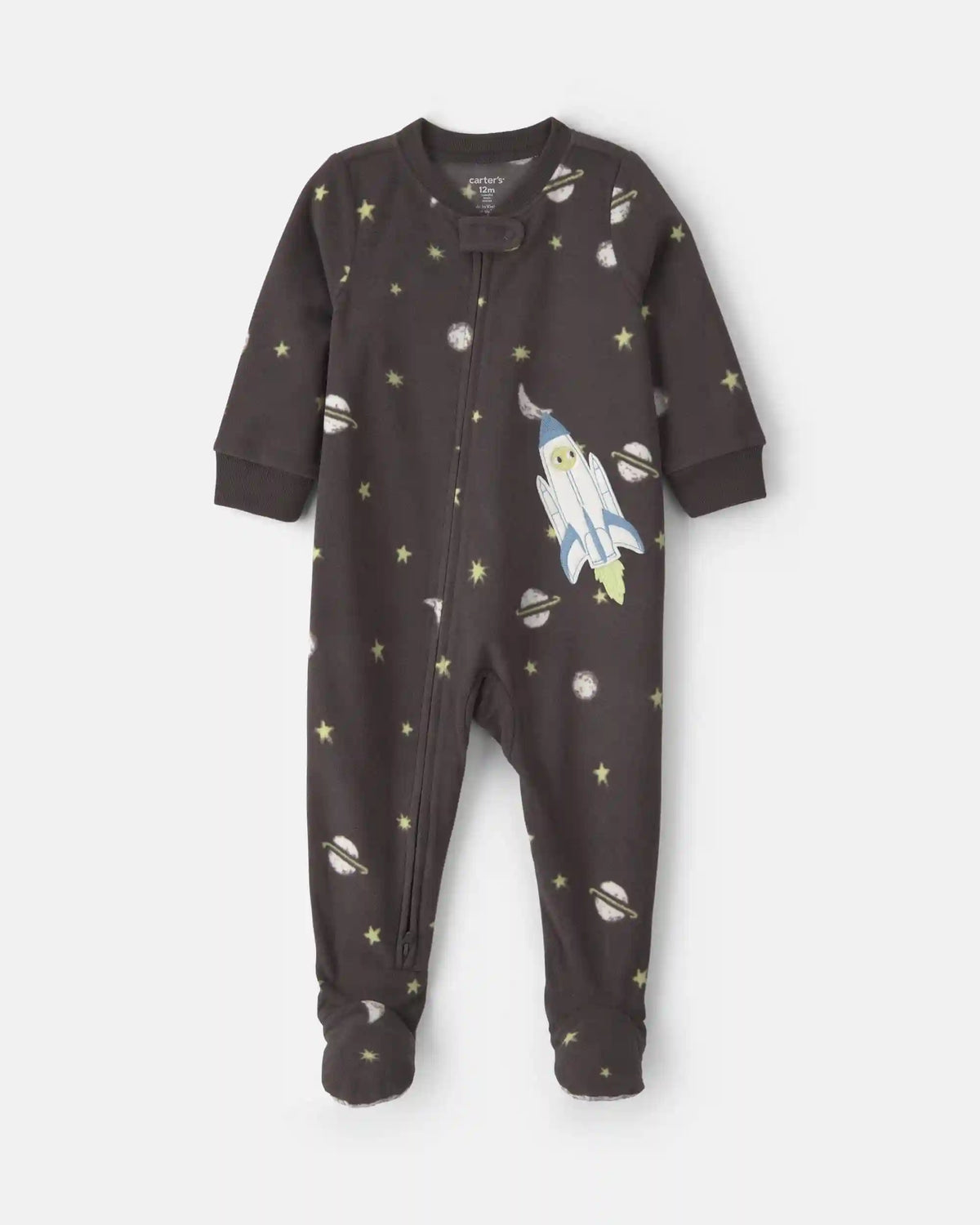 Baby Boy 1-Piece Space 2-Way Zip Fleece Loose Fit Footed Pajama - Black