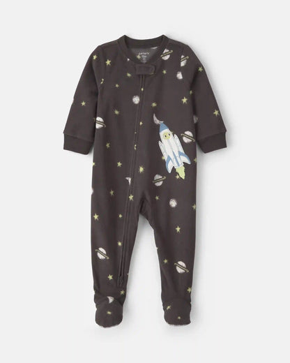Baby Boy 1-Piece Space 2-Way Zip Fleece Loose Fit Footed Pajama - Black