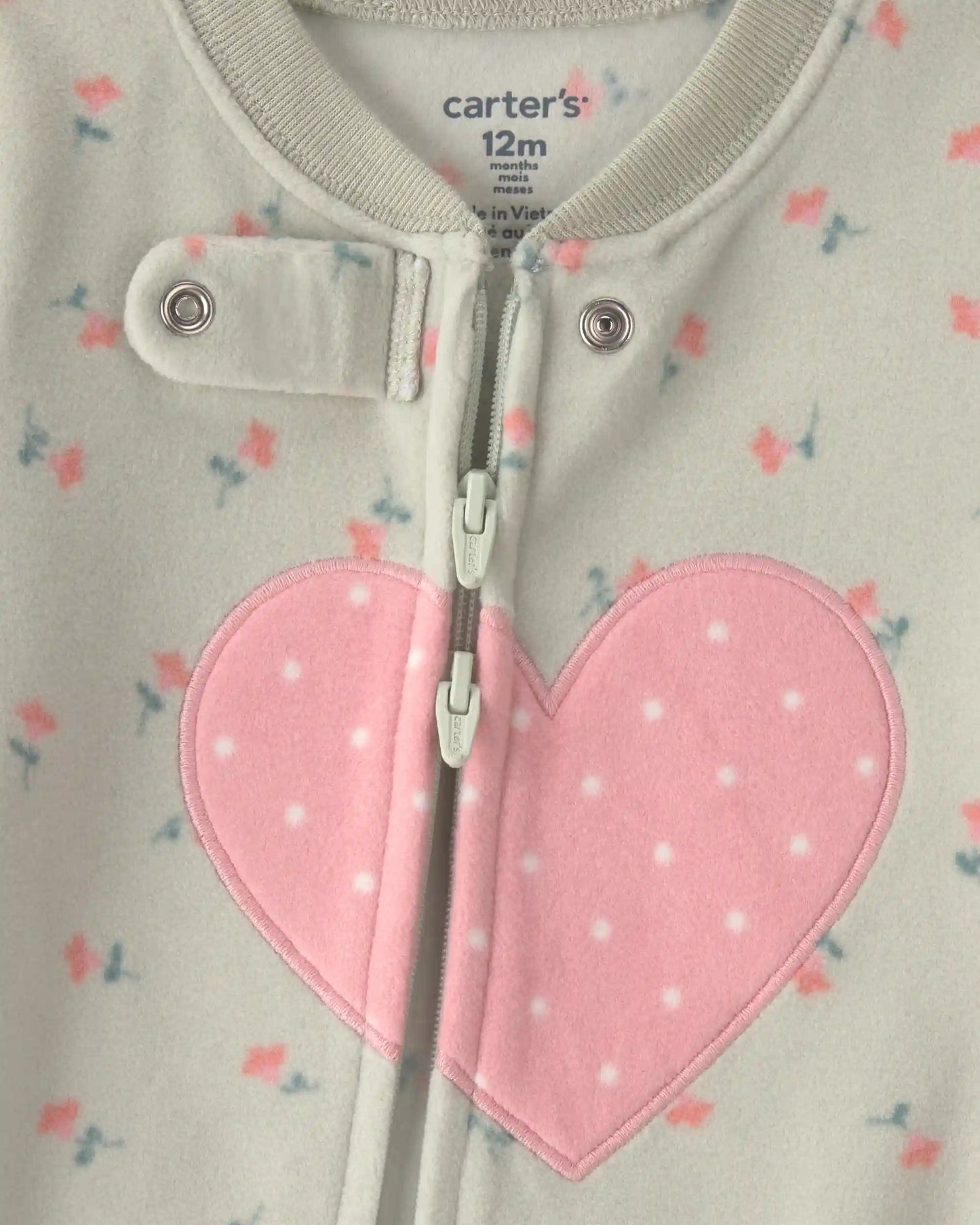 Baby Girl 1-Piece Heart 2-Way Zip Fleece Loose Fit Footed Pajama - Green
