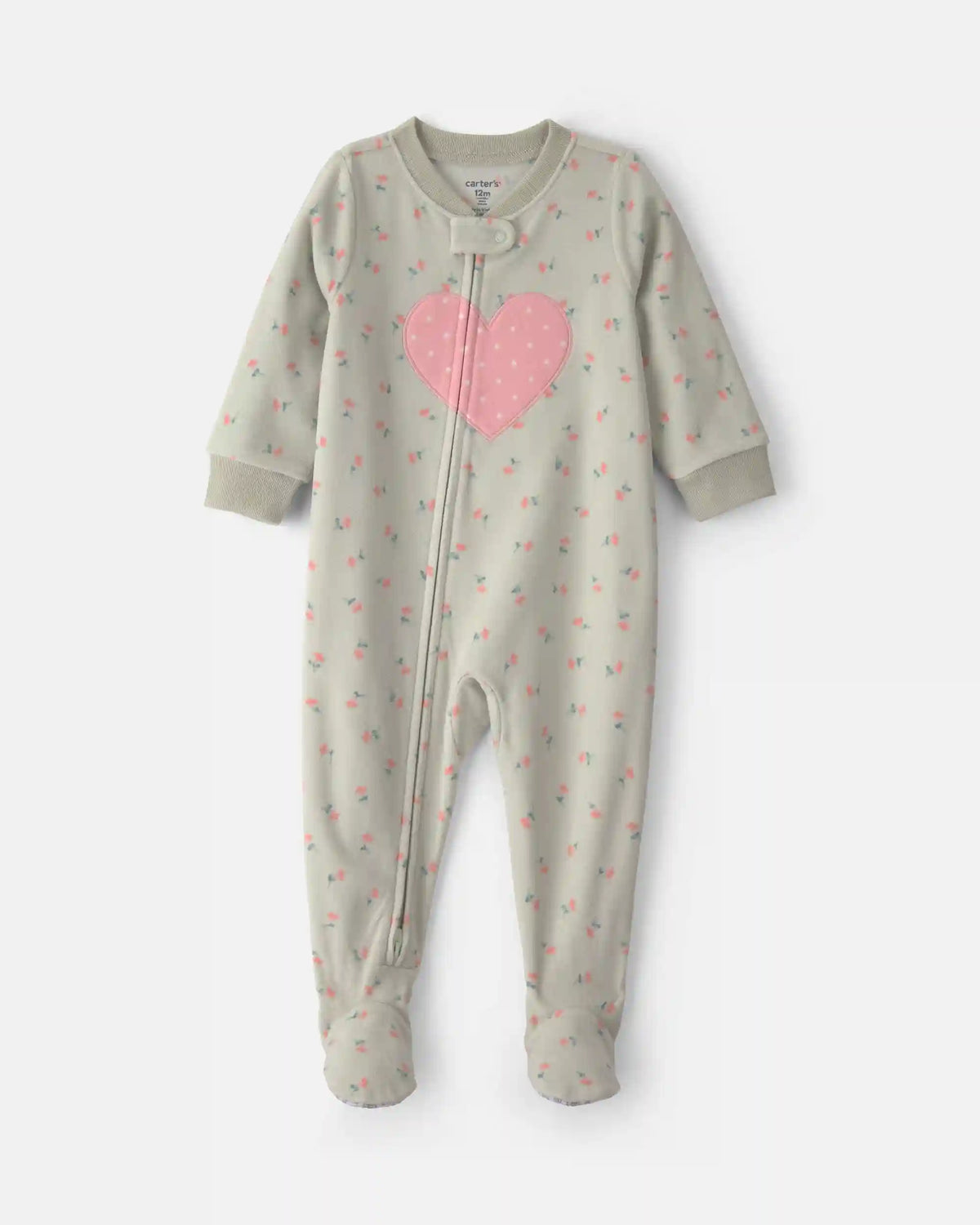 Baby Girl 1-Piece Heart 2-Way Zip Fleece Loose Fit Footed Pajama - Green