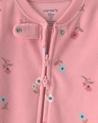 Baby Girl 1-Piece Butterfly 2-Way Zip Fleece Loose Fit Footed Pajama - Pink