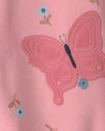 Baby Girl 1-Piece Butterfly 2-Way Zip Fleece Loose Fit Footed Pajama - Pink