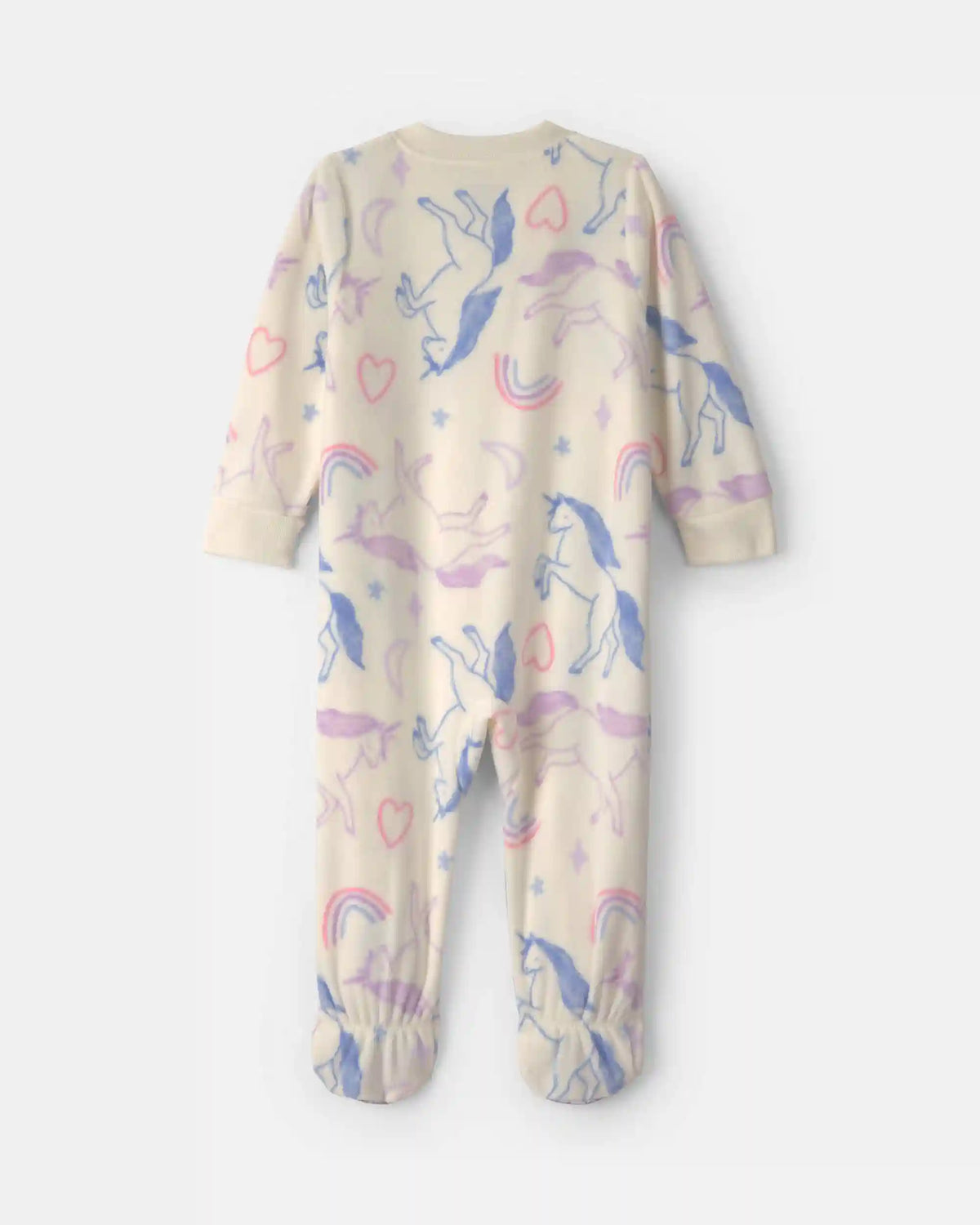 Baby Girl 1-Piece Unicorn 2-Way Zip Fleece Loose Fit Footed Pajama - Cream