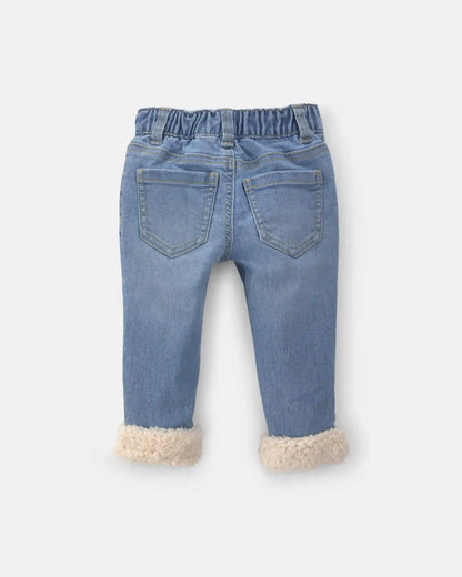 Baby Striped Pull-On Cuffed Jeans- Light Wash