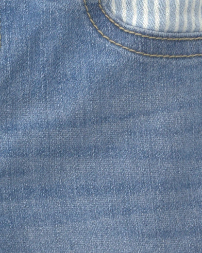 Baby Striped Pull-On Cuffed Jeans- Light Wash