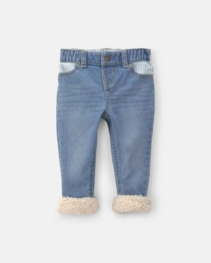 Baby Striped Pull-On Cuffed Jeans- Light Wash